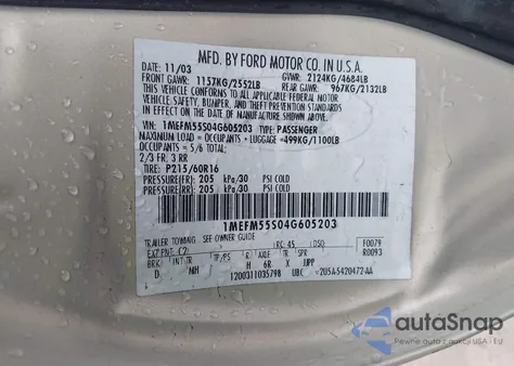 2004 Mercury Sable Ls Premium from USA, damaged, VIN 1MEFM55S04G605203